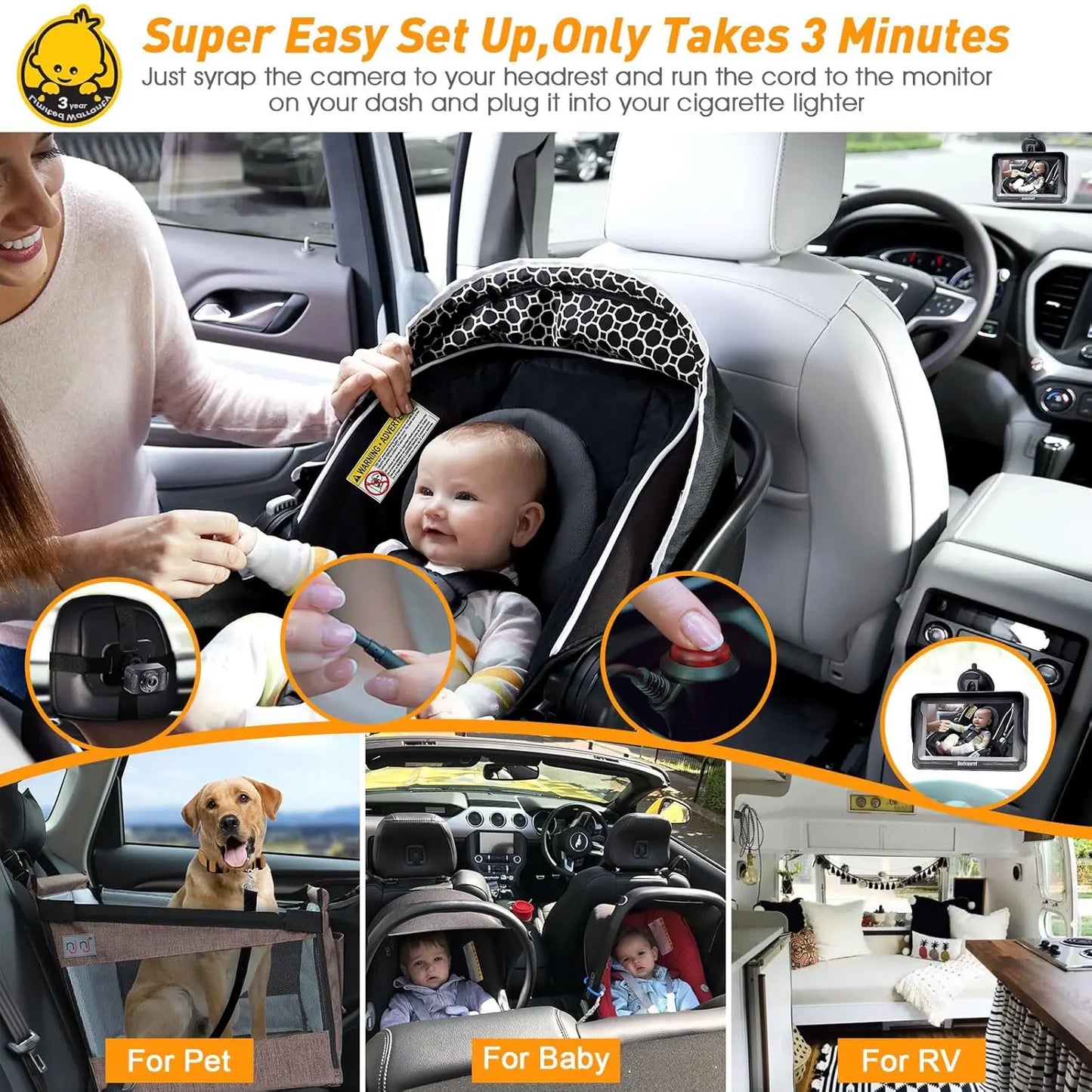 New Design 4.3 Inch Car Baby Camera Real Time Monitoring Kit for Vehicle Rear Seat Safety Viewing
