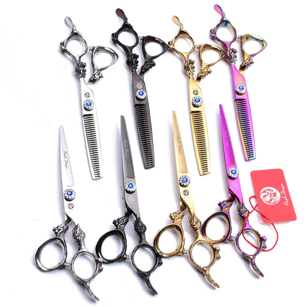Hair Scissors 5.5" 6.0" 440C Purple Dragon Hairdressing Scissors Cutting Shears Hair Thinning Shears Professional Scissors Z9004