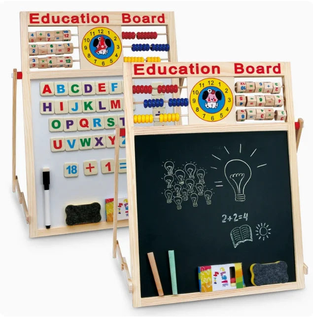 Korean Style Multifunctional Double-Sided Wooden Alphanumeric Sketchpad Early Education Puzzle Drawing Board Chalkboard for Kids