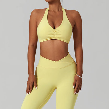 JY 2023 New Ropa Deportiva Vetements De Sport Femme Sports Halter V-neck Bra High Waist V-cut Leggings Pants 2 Pcs Yoga Sets Fit