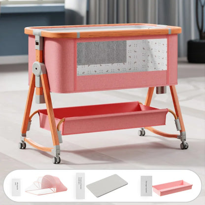 Multi-Functional Movable Foldable Fabric & Metal Rock Baby Bed Newborn Spliced Large Children Bed High Visibility Baby Supplies