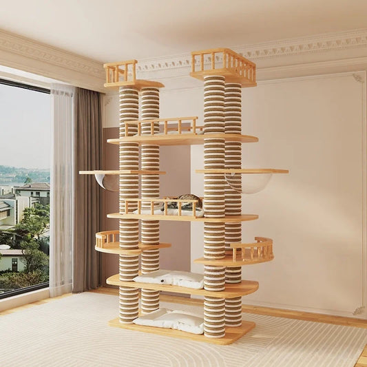 Large-Scale Luxury Modern Solid Wood Sisal Cat Climbing Frames Tower-Style Products 4+ Levels for Wholesale Customization