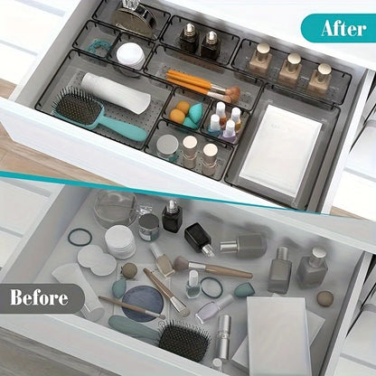 Hot Selling 4 Different Sizes Stackable Clear PET Kitchen Accessories Plastic clear Drawer Organizer Set for Cosmetics Jewelry