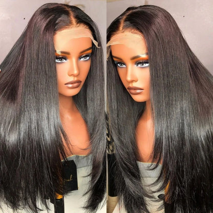 99J Straight Layer Haircut Wig 5x5 Pre-cut Lace Closure Butterfly Hair Wig Burgundy Layered Human Hair Wig Glueless