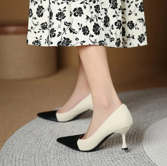 Fashion Contrast Color Thin Bottom Pointed Women Shoes High Quality Style Lades Dress Luxury High Heels Shoes