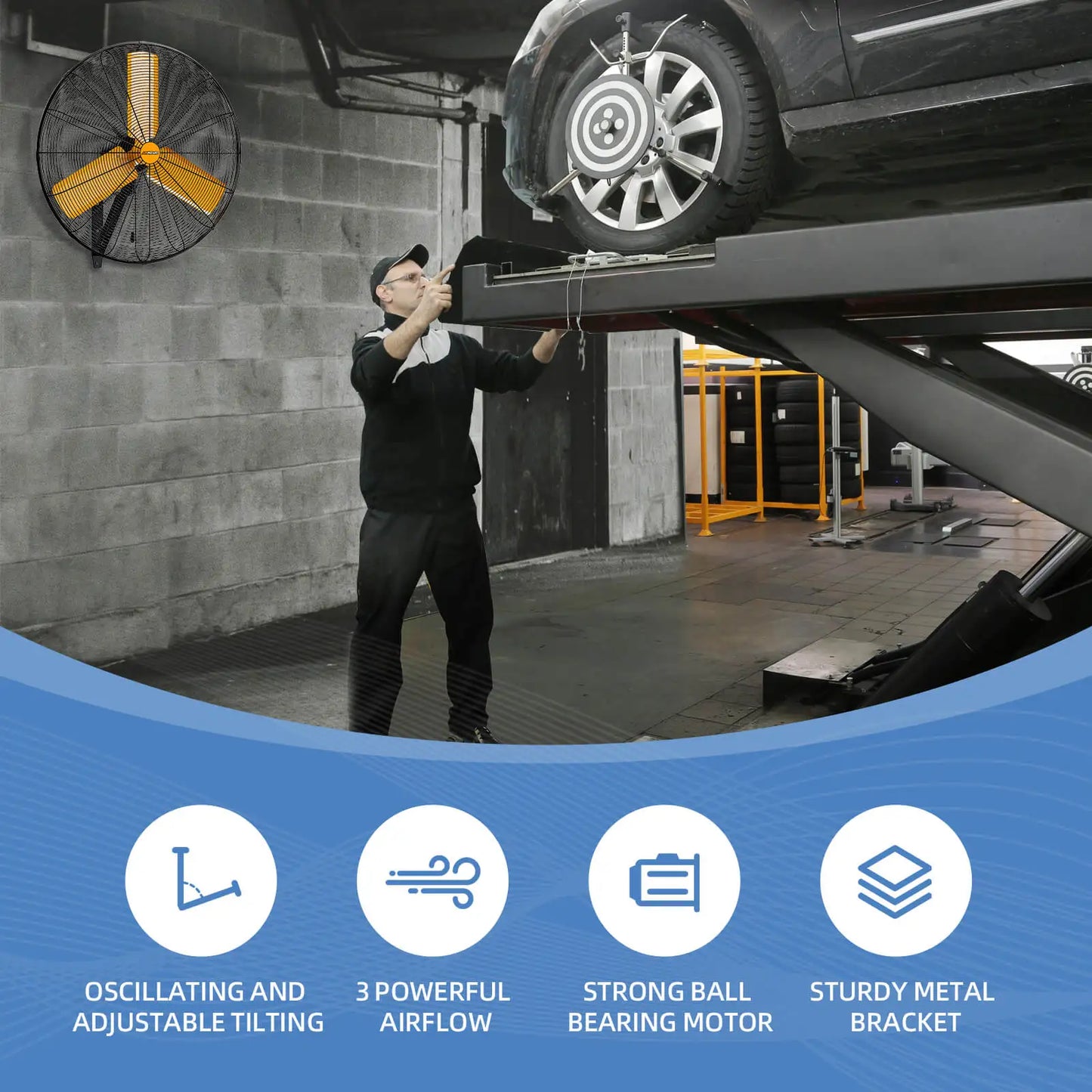 24 Inch Oscillating Wall Mounted Fan High Velocity 7600 CFM Industrial Heavy Duty Metal Wall Fan for Garage Shop