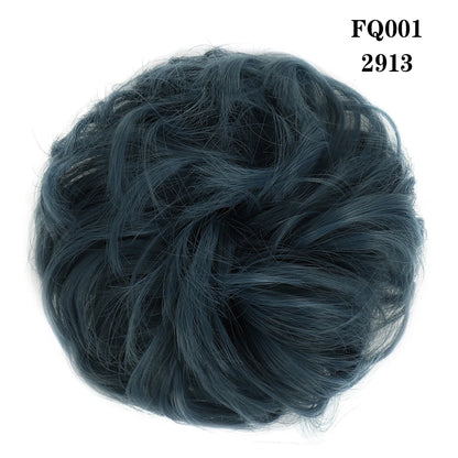 LUPU Synthetischer Haarknoten, unordentliche Haargummis mit Gummiband, natürliche, falsche Haargummistücke, Pferdeschwanz, farbig, Schwarz, Lila, Rosa, Grün