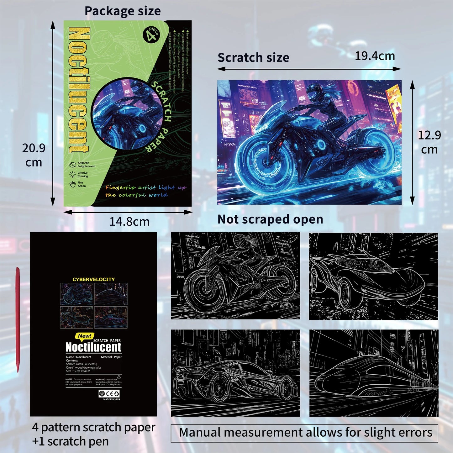 New Cyberpunk Glow in the Dark Scratch off Painting Will Shine Motorcycle Sports Car Creative Scratch Book