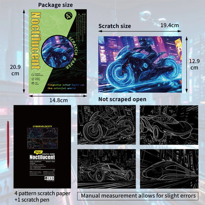 New Cyberpunk Glow in the Dark Scratch off Painting Will Shine Motorcycle Sports Car Creative Scratch Book