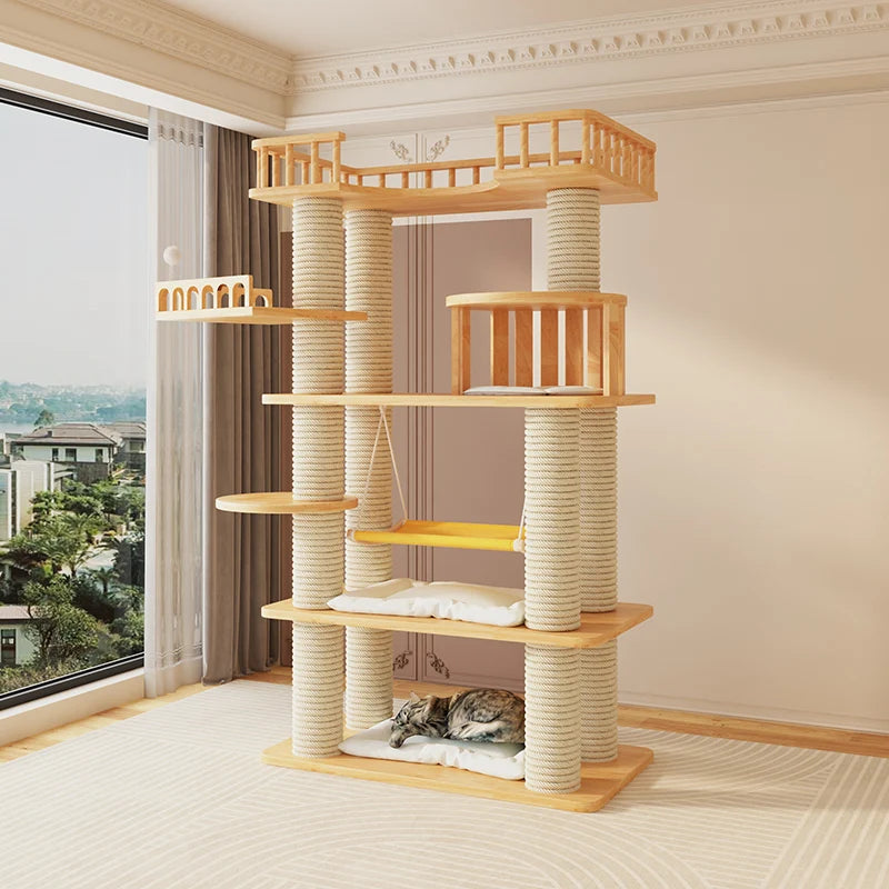 Large-Scale Luxury Modern Solid Wood Sisal Cat Climbing Frames Tower-Style Products 4+ Levels for Wholesale Customization