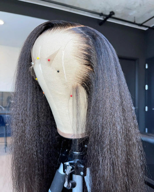 Yaki Raw Human Hair Wig Brazilian Kinky Straight Lace Closure Wigs for Women Pre-plucked 13*4 Lace Frontal Yaki Wigs