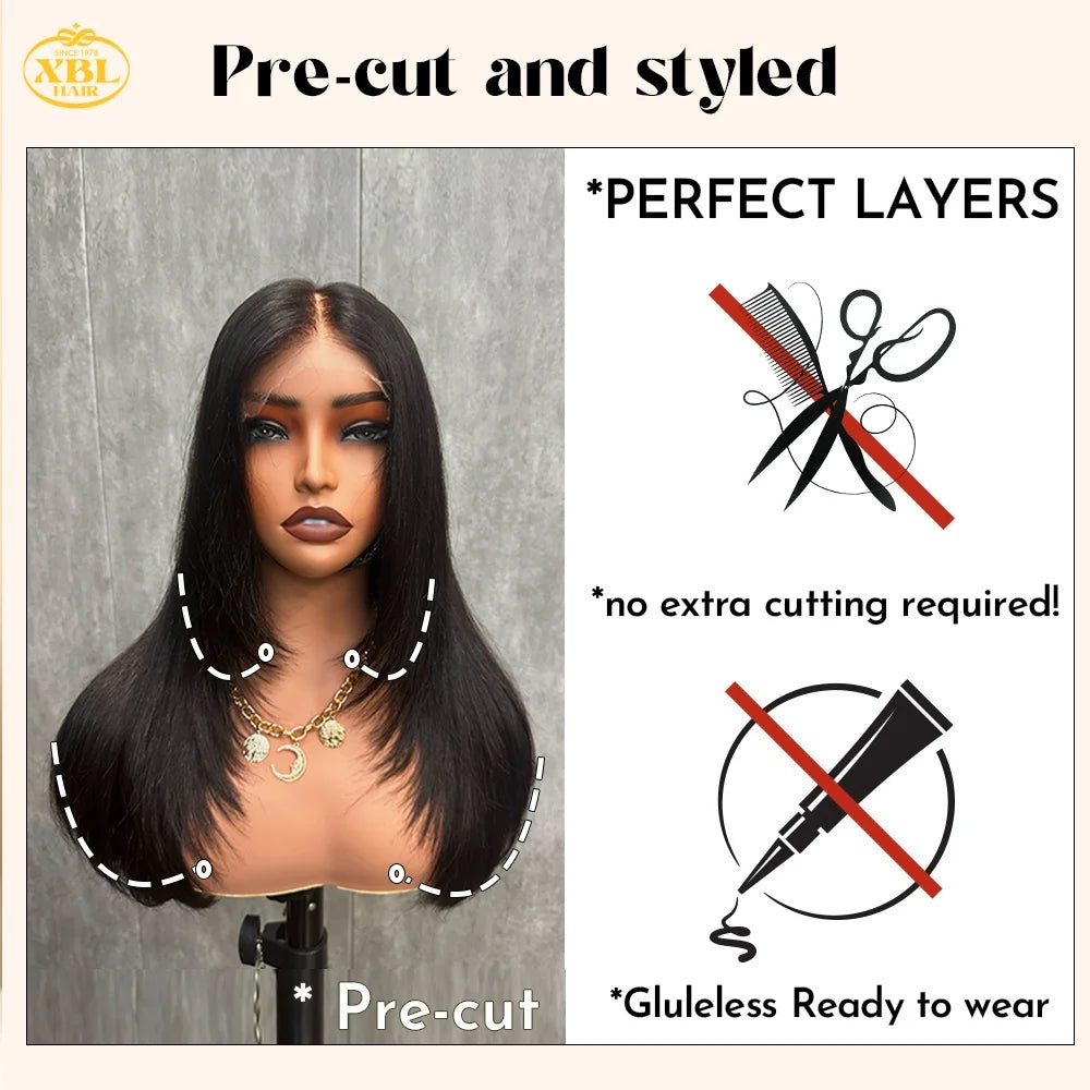 Free Shipping 250% Density Full End Thick Layered bob Wig 5x5 hd Lace Closure Cuticle Aligned Raw Virgin Human Hair Wig