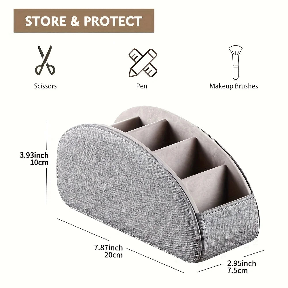 Faux Leather Remote Control Holder with 5 Compartments, Multifunctional Desktop Storage Box/Remote Organizer Caddy/Pen Case/Home