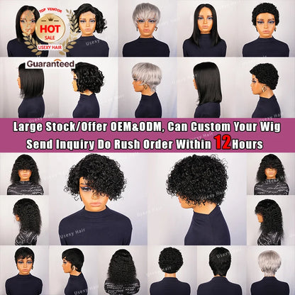 Pixie Cut Silver Grey Short Straight Bob Human Hair Wig for Women Brazilian Remy Hair Glueless Colored Machine Made Cheap Wig