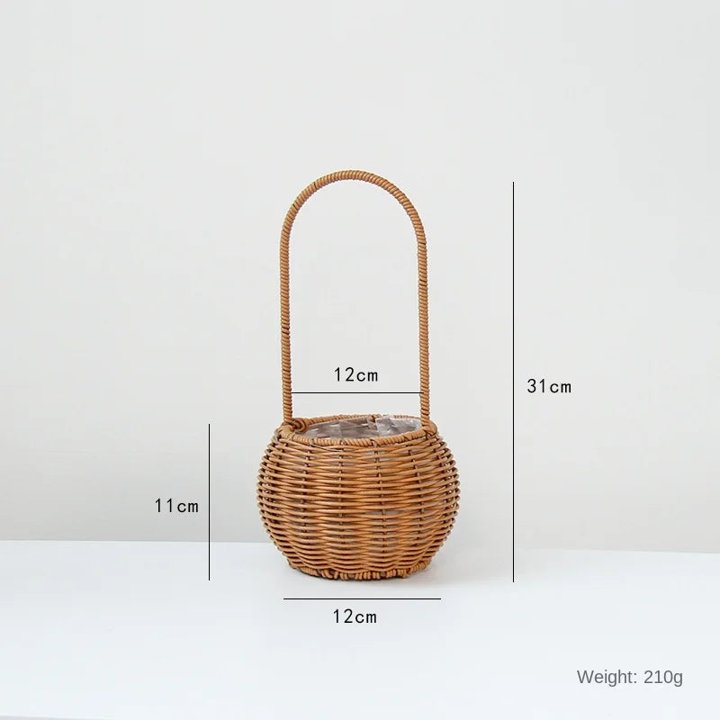 Portable Outdoor Picnic Basket Home Decorative Storage Woven Flower Pot Hand-held Rattan Wicker Accompanying Gift Floral Basket