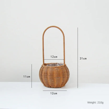 Portable Outdoor Picnic Basket Home Decorative Storage Woven Flower Pot Hand-held Rattan Wicker Accompanying Gift Floral Basket