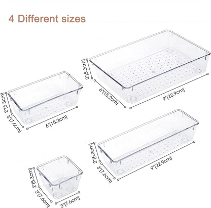 Hot Selling 4 Different Sizes Stackable Clear PET Kitchen Accessories Plastic clear Drawer Organizer Set for Cosmetics Jewelry