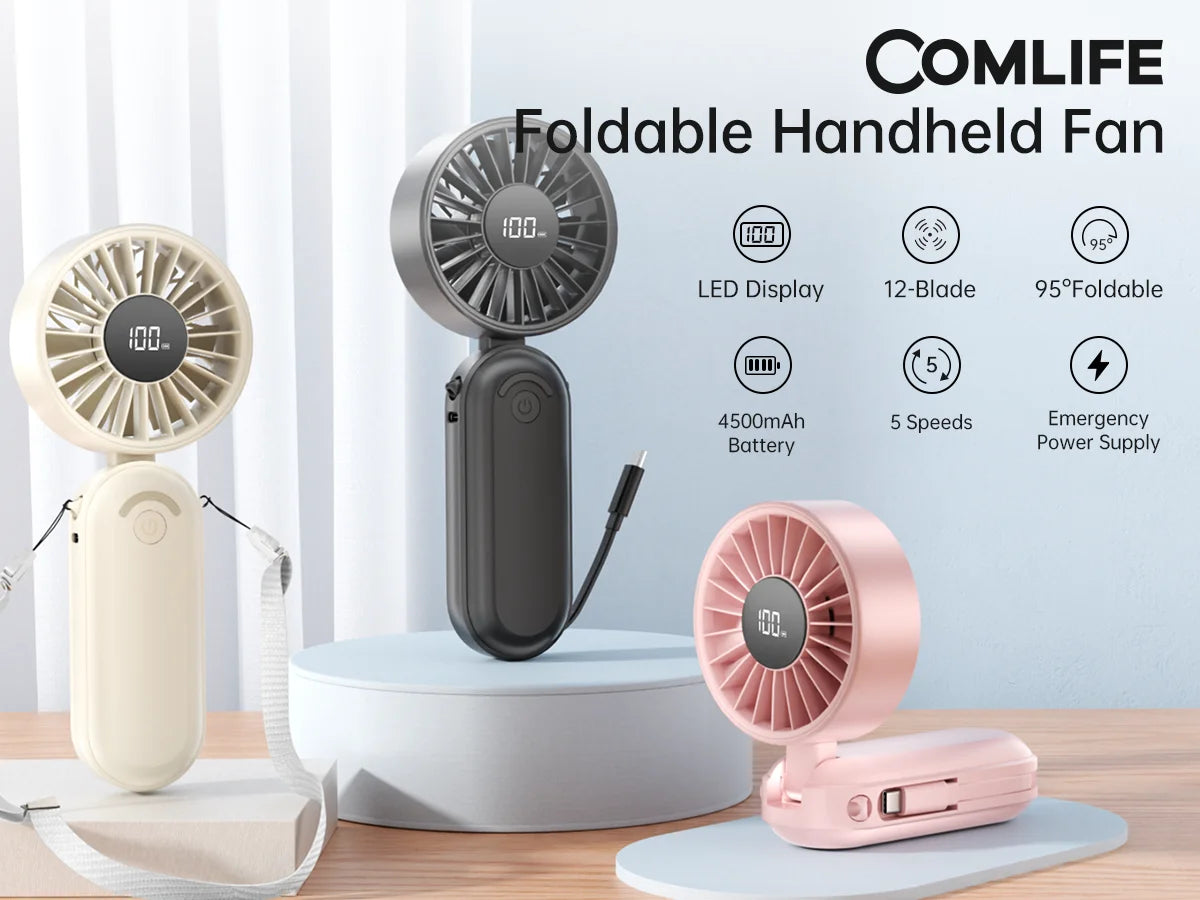 Multifunction Handheld Fan 4500mAh Power Bank Function Foldable Design 5 Speed Wind for Travel Camping and Daily Use