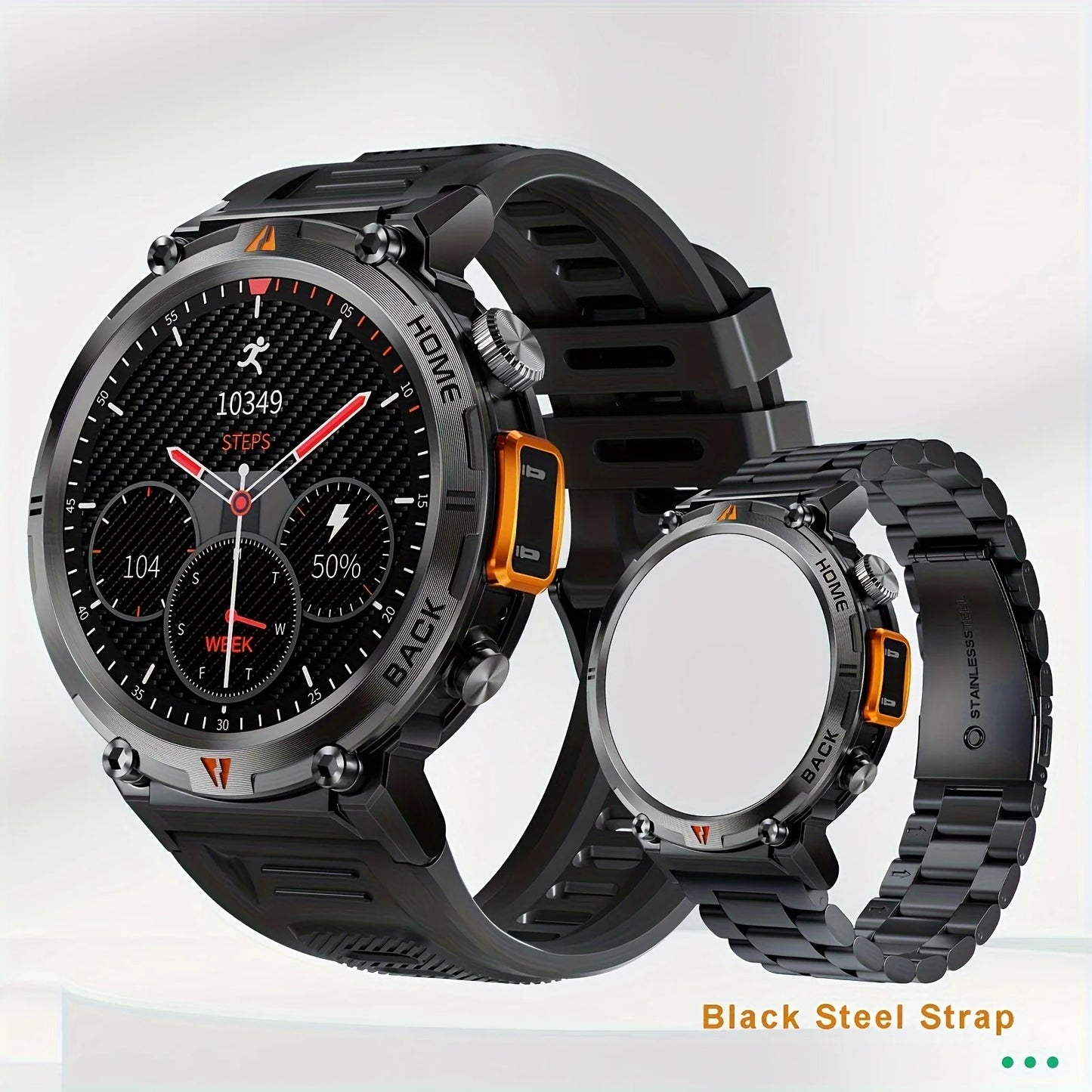 Wireless Calling EIGIIS Smart Watch for Men - LED Lighting Outdoor Sports Watch - Weather Remote Photo Music Control Smartwatch