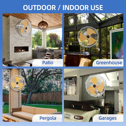 18 Inch Outdoor Wall Fan IPX4 Waterproof 5200CFM High Velocity Heavy Duty Industrial Wall Fans for Patio Garage Greenhouse