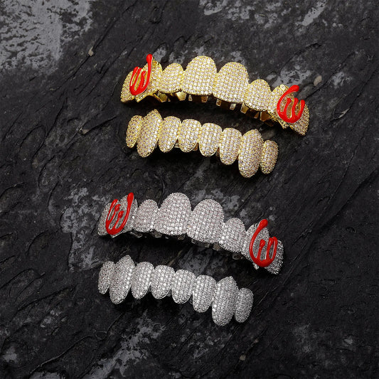 Hiphop Full Diamond Grillz Braces 8 Teeth Colorful Enamel Inlaid Diamond Online Shopping Seller Special Supply
