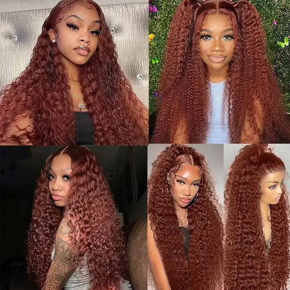 13x4 Reddish Brown Deep Wave Curly Wig Human Hair Hd Full Lace Front Wig Raw Hair hd Lace Frontal Wig for Black Women