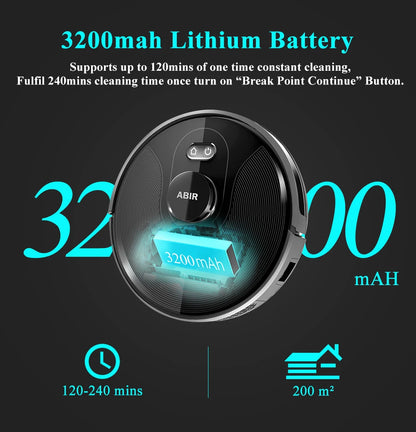 ABIR X8 Robot Vacuum Cleaner ,Laser System, Multiple Floors Maps, Zone Cleaning,Restricted Area Setting for Home Carpet Cleaning