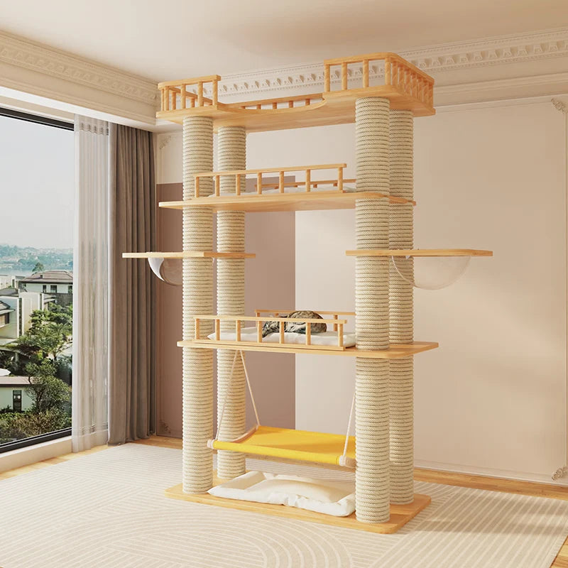 Large-Scale Luxury Modern Solid Wood Sisal Cat Climbing Frames Tower-Style Products 4+ Levels for Wholesale Customization