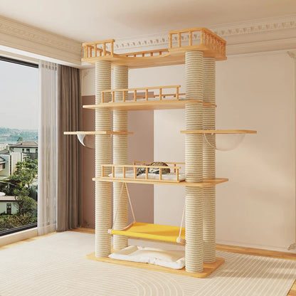 Large-Scale Luxury Modern Solid Wood Sisal Cat Climbing Frames Tower-Style Products 4+ Levels for Wholesale Customization