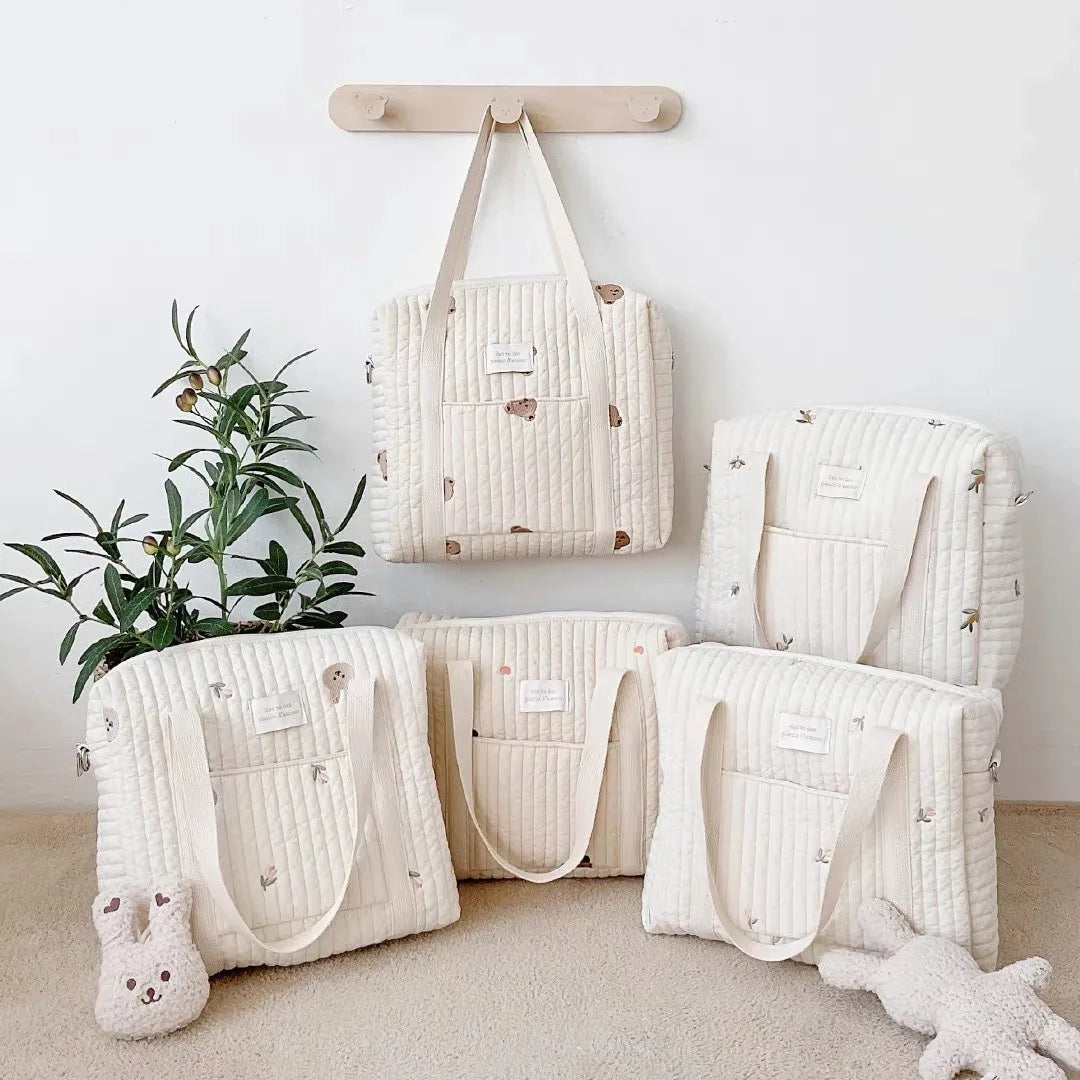 Cartoon Embroidered Design Infant Nappy Diaper Organizer Mommy's Travel Handbag Comfortable Shoulder Stroller Bag for Baby's
