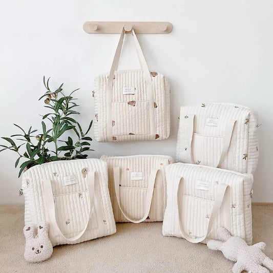 Cartoon Embroidered Design Infant Nappy Diaper Organizer Mommy's Travel Handbag Comfortable Shoulder Stroller Bag for Baby's