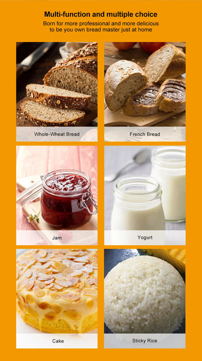 BioloMix Stainless Steel 19-in-1 Automatic Bread Maker,650W Programmable Bread Machine with 3 Loaf Sizes Fruit Nut Dispenser