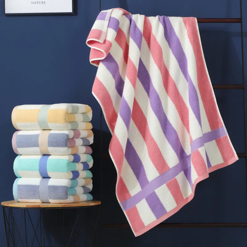 Wholesale Luxurious 32 Strands Pure Cotton Bath Towel Adult Multicolor Large Loop Soft Absorbent Water Multi Color Stripes
