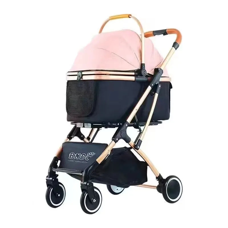Fashion Foldable Pet Stroller with Detachable Carrier and Wheels Expandable Design for Dogs Button Closure
