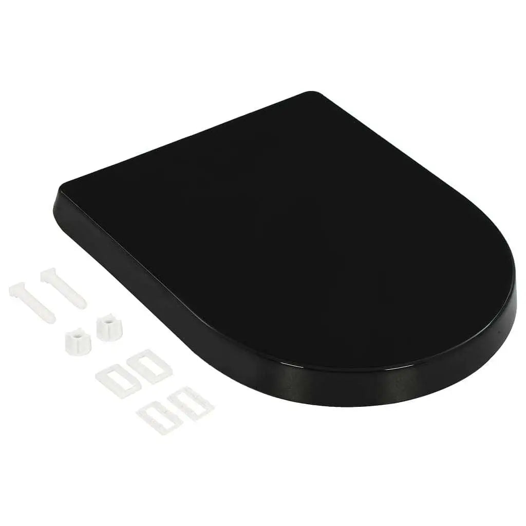 W2B VidaXL Quick-Release Elongated Toilet Seat Cover Soft-Close Design with UF Plastic Black for Bathroom
