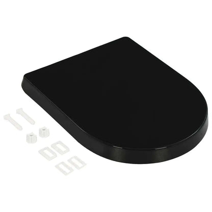 W2B VidaXL Quick-Release Elongated Toilet Seat Cover Soft-Close Design with UF Plastic Black for Bathroom