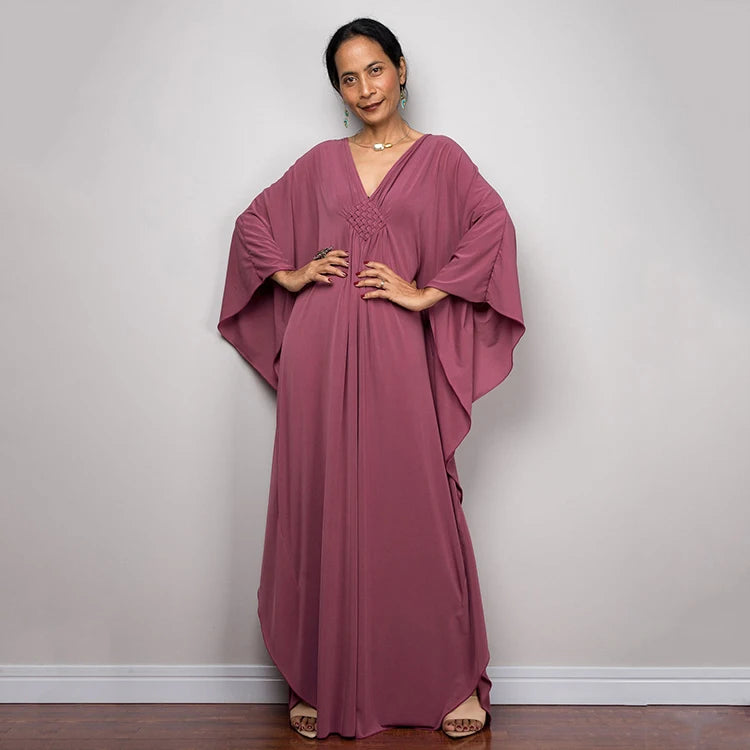 Trendy Design Knot Beach Maxi Dresses Solid V Neck Women Dress Clothing