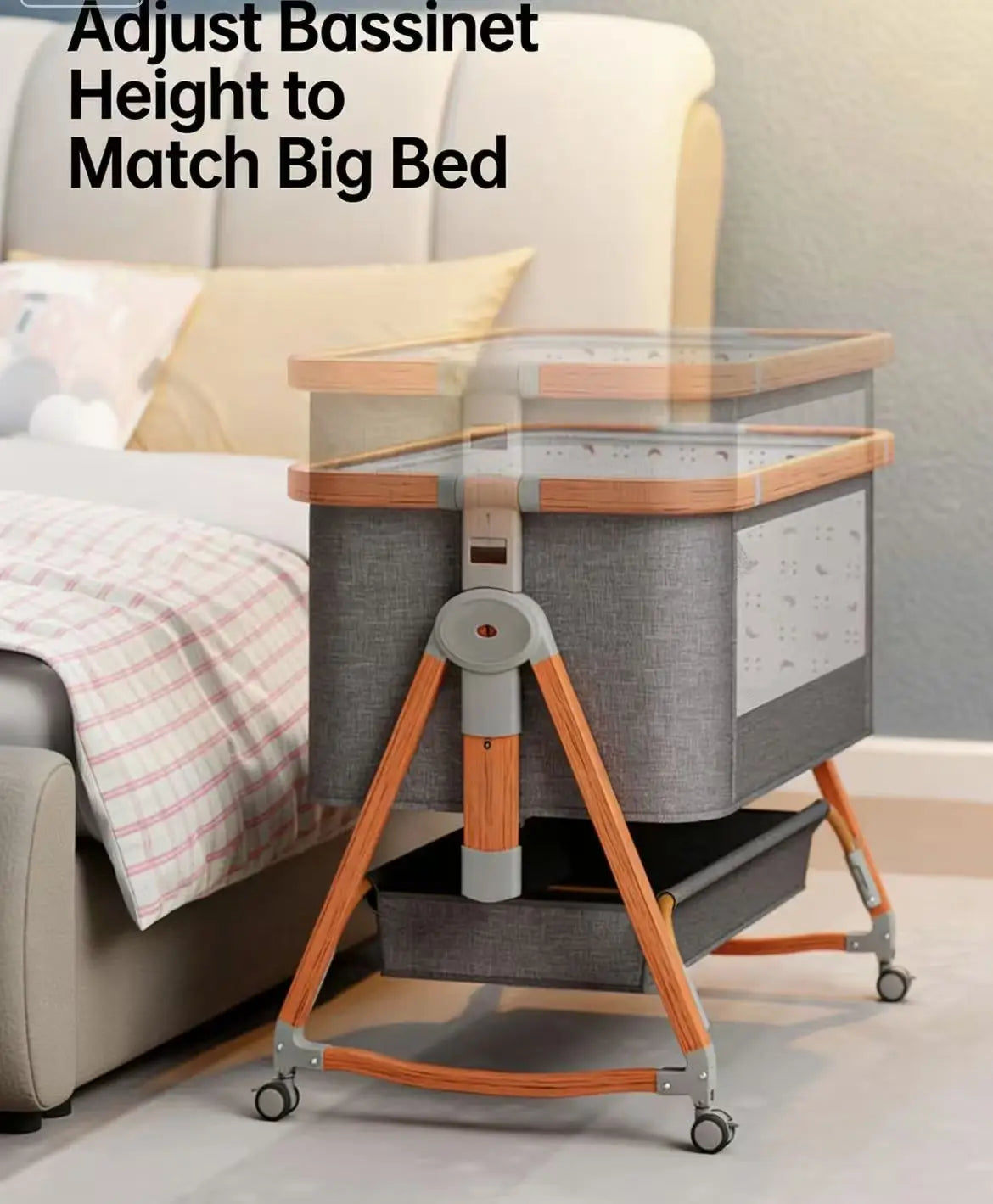 Multi-Functional Movable Foldable Fabric & Metal Rock Baby Bed Newborn Spliced Large Children Bed High Visibility Baby Supplies