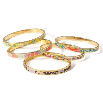 Women's 18K Gold Fashion Bracelet Personalized Dropshipping Gift Painted Enamel on Stainless Steel Bracelets for Women Wholesale