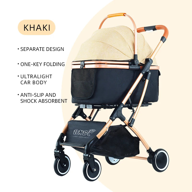Fashion Foldable Pet Stroller with Detachable Carrier and Wheels Expandable Design for Dogs Button Closure