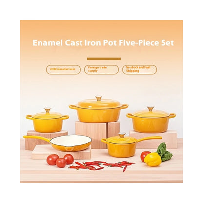 Best-selling Household Cast Iron Enamel Pots Ceramic Non-stick Pans Multi-functional Stew Pots Flat-bottom Pans