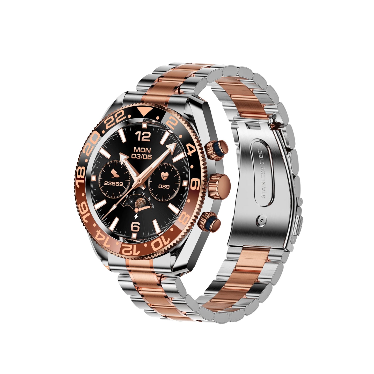 New Products Smartwatch AW35 2024 Round Screen Metal Band Ip67 Waterproof BT Call Heart Rate Sport Business for Men