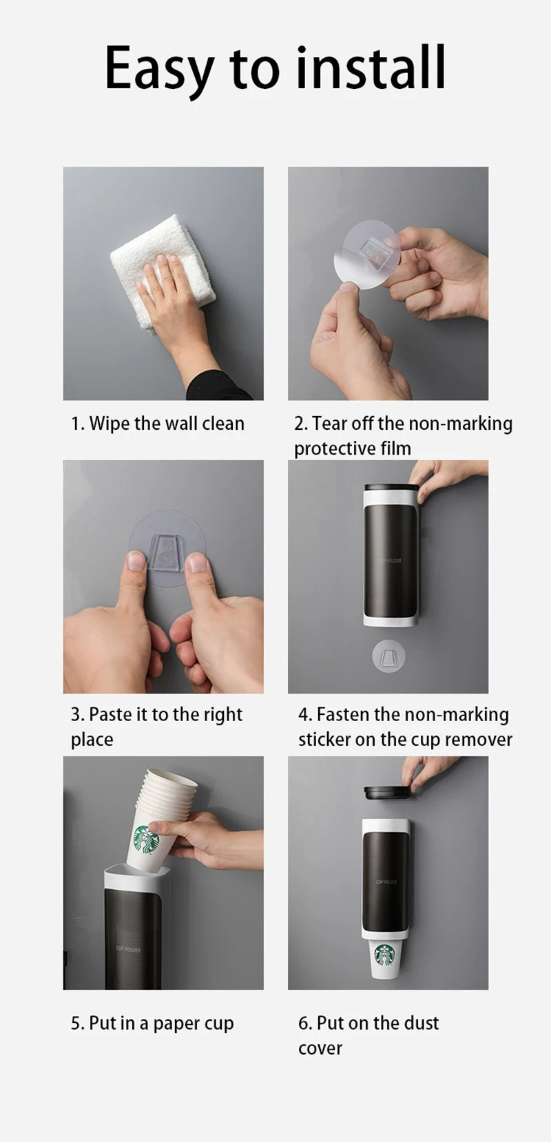 An der Wand montierte, automatisch herunterklappbare Einweg-Becherhalter für den Haushalt, stanzfreie Pappbecher, staubdichte Trinkbrunnengestelle