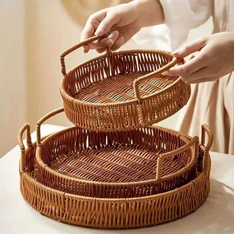 Rattan Storage Basket Woven Storage Desktop Snacks Dried Fruit Snacks Fruit Wedding Tray Storage Basket Dinner Plate