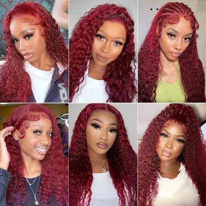 99j Burgundy Red Wine 13x4 Full Frontal Lace Preplucked Colored Human Hair Wig HD Transparent Lace Front Hair Wigs