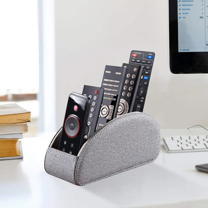Faux Leather Remote Control Holder with 5 Compartments, Multifunctional Desktop Storage Box/Remote Organizer Caddy/Pen Case/Home