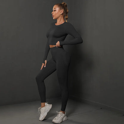 High Quality Women's Good Elasticity Two Piece Sports Suit Ladies Fitness Gym Wear Fashion Yoga Suit