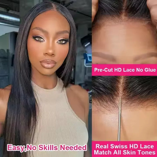 13X4 Long Straight Natural Swiss Lace Wigs Raw Indian Hair HD Lace Frontal Wig Bone Straight Human Hair Wig for Black Women