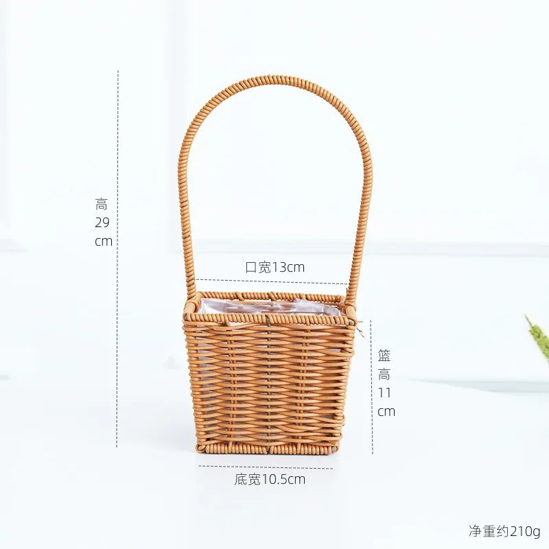 Portable Outdoor Picnic Basket Home Decorative Storage Woven Flower Pot Hand-held Rattan Wicker Accompanying Gift Floral Basket