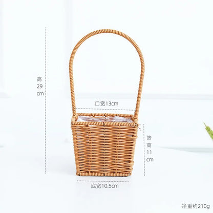 Portable Outdoor Picnic Basket Home Decorative Storage Woven Flower Pot Hand-held Rattan Wicker Accompanying Gift Floral Basket